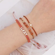 Imported miyuki Yu Xingzhu natural pearl small bracelet female letter embroidery ribbon Ruby all stack wear