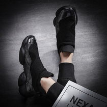  Autumn mens shoes new trend ins thick-soled sports shoes flying woven socks casual shoes one-legged lazy shoes all-match