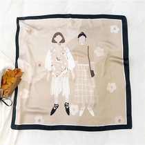 fey tiy original love gentle tea color silk scarf high sense small square scarf spring summer autumn apricot color silk scarf