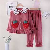 Girls pajamas coral velvet winter thickened children Princess flannel baby girl home clothing autumn and winter suit