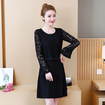 2019 Spring and Autumn New Fat mm Age Slimming Fashion Hollow Size Womens Lace Sprey Dress