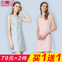 Three gun night dress womens summer pure cotton pajamas summer sleeveless vest womens home skirt sling thin home 70338