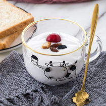 European-style Phnom Penh Breakfast Cup Large Capacity Glass Household Milk Cup Yogurt Cup Oats Bowl Coffee Cup with Spoon