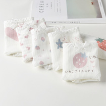 5 Panties Women Cotton Girls Japanese Strawberry White Cute Cartoon Printing High School Students Low Waist breifs