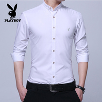 Flowers Playboy White Shirt Man Long Sleeve Shirt Pure Color Korean Version Sashimi Business Positive Dress Professional Dress Frock Jacket