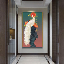 Hand painted oil painting New Chinese style decoration painting American Xuanguan oil painting Living room hanging painting corridor Aisle Wall Mural vertical version Peacock