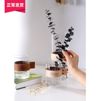 (Mountain Tree) Nordic Leather Strap Water Pewter Flowers Flower Arrangement Pendulum Pieces Modern Minima Straight Silo Glass Vases