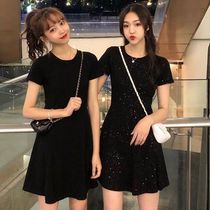 Short sleeves 100 hitch bottom little black dress summer dress 2020 cover waist big code display slim fit dress fairy skirt