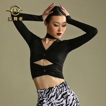 CWZLatin Dance Woman New Dance Costume V Exposes Low Sexual Training Costume Long Sleeve Hanging Training Costume