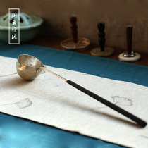 Handmade s999 sterling silver hammer eye pattern Chinese Ebony deer horn tea spoon water spoon tea divider tea accessories kung fu tea set