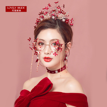 Cute bridal red headwear bride crown Han style retro handkerchief with toast toast gown accessories accessories