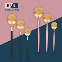 Golden spoon small coffee spoon 304 stainless steel home creative cute dessert West spoon long handle mixing spoon