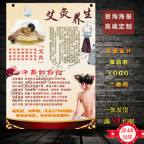 Moxibustion sweat steam health body Meridian maintenance care efficacy poster custom design wall chart stickers solid wood frame