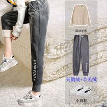 Golden velvet plus velvet sweatpants women loose cotton pants thick autumn and winter pants outside wear 2020 new lamb women