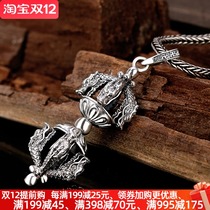 Heart silver ornaments flat Dragon Diamond pestle sterling silver pendant mens necklace Thai silver retro pendants personality 925 silver