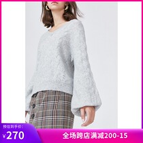 Lily2019 winter new womens twisted shiny silk wool trumpet sleeve V-neck loose pullover sweater 8912