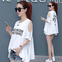 Summer short-sleeved t-shirt womens loose Korean summer clothes new large size womens strapless top fashion half-sleeved t-shirt tide