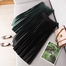 Light luxury skirt High waist elastic waist mid-length skirt a-line skirt Triacetic acid organ skirt Pleated skirt autumn