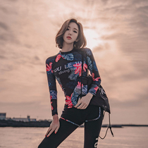 2019 new explosive swimsuit womens long-sleeved sports belly cover thin conservative fairy fan trousers hot spring wetsuit