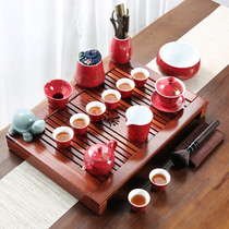 Yuanji Ceramic tea set Solid wood Rosewood tea tray set Household wedding gift newlywed wedding gift small tea table