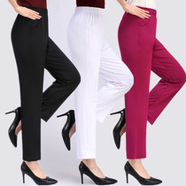 Summer thin womens pants middle-aged and elderly high waist loose quick-dry mother ankle-length pants elastic waist size straight pants