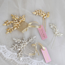 Bride headdress High-grade flash Diamond bride European hair comb exclusive design copper cast hair fork combination gold silver hair comb