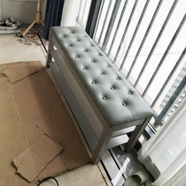 Household double-layer shoe changing stool shoe rack solid wood leather shoe cabinet American light luxury door wearing shoe stool new Chinese style entrance stool