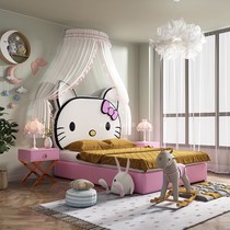 Childrens bed Meow bed American pastoral 1 2m1 5m princess bed cloth bed double bed cartoon bed high box