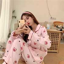 Baby cotton pajamas female spring and autumn students Korean version pig printing cute cotton long-sleeved trousers home service two-piece set