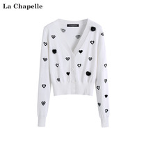 La Sharbel 2022 Spring Autumn Season New White Love Jacquard Knit Cardiovert Jacket Woman Short of Exterior Lap Slim