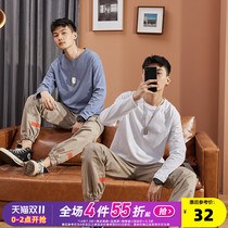 Tang Lion Long Sleeve T-shirt Men 2021 Autumn Winter Solid Color base shirt Top Loose Black and White Cotton Inch Tide Brand Clothes