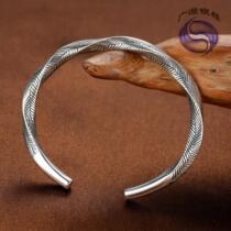 Thai handmade silver 925 pure silver bracelet made of old retro woven hemp flower opening solid bracelet womens silver jewelry