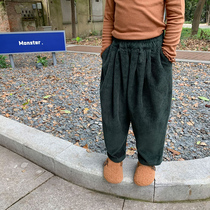 Childrens lamp Core suede trousers 21 Autumn Han version Men and women Baby Boy Loose Straight Barrel Casual Pants Foreign Air 2-8-year-old