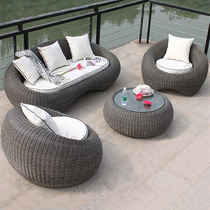 Outdoor sofa courtyard leisure terrace rattan chair round rattan sofa coffee table combination villa garden outdoor outdoor furniture