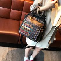 Tide Card National Wind Womens Bag 2021 New Inclined Cross Pack 100 Hitch Bull Leather Large Capacity Handbag Bump Color Double Shoulder Bag Woman