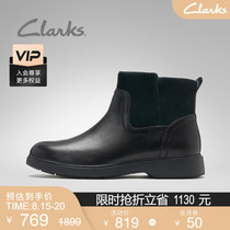 Clarks Qile womens shoes retro British style leather low-heeled casual booties ankle boots low-barrel square-heeled womens boots