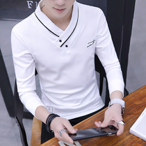 Mens long-sleeved t-shirt tide brand pure cotton V-neck spring and autumn 2021 new sweater bottoming shirt Korean version of the trend top clothes