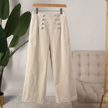  Spot 2019 autumn and winter elegant double-breasted crisp corduroy wide-leg pants female SFTC94T006