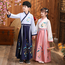 Childrens Hanfu boy Spring little boy costume Tang Costume Chinese style book Children Chinese School stage performance dress girl