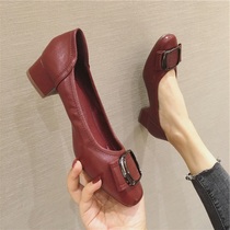 Hong Kong New 2021 summer Joker soft-faced casual single shoes womens coarse heel with Bean shoes large size milk shoes tide