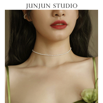 JUNJUN handmade freshwater rice grain pearl choker neck chain retro ins 100 lap necklace US 14k