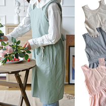 Apron cute Japanese Korean version of hipster home kitchen apron skirt thin summer ultra-thin cotton linen work woman