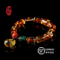 Purcai flower hand string barrel beads Mens and womens natural beeswax money bag with beads hand string with certificate Amber bracelet