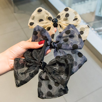 Korean mesh yarn polo point hairclip back sweet temperament top clip big bow spring clip elegant clip headdress