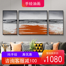 Beach landscape pure hand-painted three-dimensional oil painting living room sofa background triple modern simple high-end original decorative painting