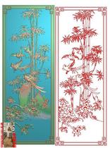Tan carving Four Seasons Flowers bamboo flowers and birds gate with framed screen jdp relief map gray-scale wood carving