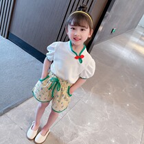 Girl Retro Suit 2022 Summer New Summer Clothing Chinese Wind Short Sleeve Foreign Air Female Baby Two Sets