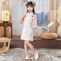 Improved cheongsam girl dress 2021 new summer little girl children Chinese style mid-sleeve dress summer