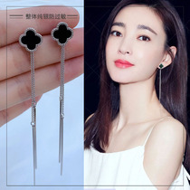 Temperament earrings female senior sense Net red tassel long earrings atmospheric four leaf clover earrings sterling silver earrings