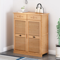 Bamboo Shoe Cabinet 100 Pages Assembled Multilayer Breathable Doorway Solid Wood Simple Shoe Rack Minima Modern Containing Lockers Dust Resistant